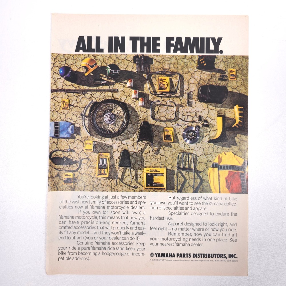 Yamaha Parts Accessories Vintage Print Ad Motorcycle Gear Layout Garage Wall Art